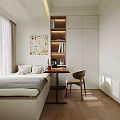 Modern Tatami Bedroom Interior With Tatami Bed Small Table Chair Decorative Artwork And Lit Shelves