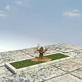 Ancient Arbor With Gnarled Trunk In Central Green Grass Plot And Square Stone Pavement 3d model