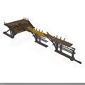 Ancient Wooden Bridge Structure With Brown Yellow Roof Beams And Support Frames