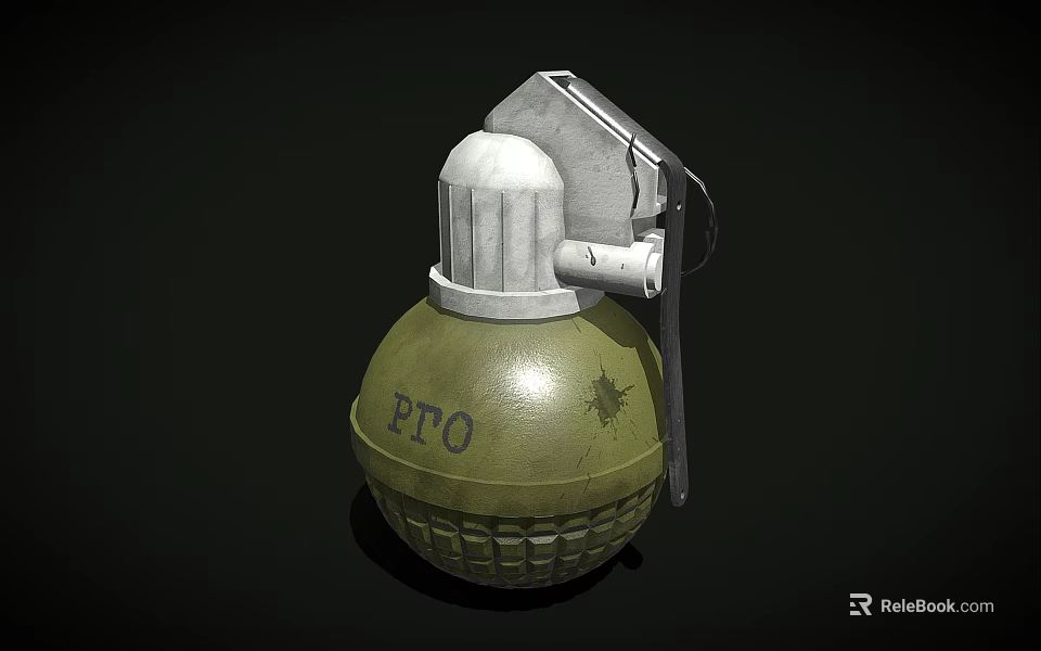 Military Hand Grenade With Green Casing White Fuse Metal Safety Pin And PTO Marking 3d model 