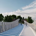 Scenic Wavy White Landscape Bridge Over Water With Reflection And Green Trees