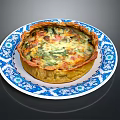 Golden Crust Spinach And Cheese Quiche On Blue White Patterned Plate