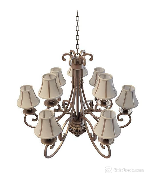 Tech Exhibition Hall Interior With Vintage Ornate Chandelier Metal Frame Multiple Lampshades 3d model 