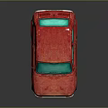 Red Vintage Small Car With Rusty Body And Blue Windows On Shiny Surface