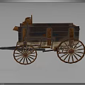Vintage Wooden Wagon With Large Spoked Wheels And Decorative Wood Details