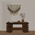 Modern Wooden Entryway Console Table with Macramé Hanging Dried Flowers Nut Bowl and Books