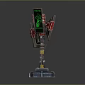 Futuristic Sci Fi Mechanical Structure With Red Green Glowing Panels And Base