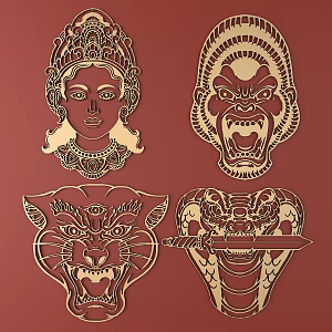 Japanese Metal Carving Japanese Patterns and Wind Patterns Traditional Carving 3d model