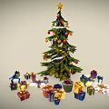 Decorated Christmas Tree With Star Tinsel Colorful Balls And Surrounding Wrapped Gifts