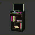 Dark Wood Office Desk With Monitor Keyboard And Drawer Featuring Folders And Red Cover Book