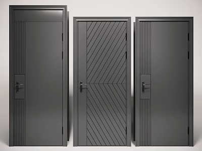 Three Modern Black Hinged Doors With Different Textured Patterns For Interior Spaces 3d model