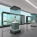 Modern Exhibition Hall Interior Design With Glass Display Cases And Cultural Relics On Pedestals