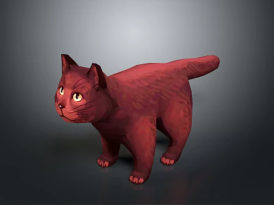 Red Cat 3D Model In Standing Pose With Gray Background And Detailed Design 3d model