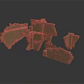 Broken Brick Building Wall Fragments With Weathered Texture And Architectural Details