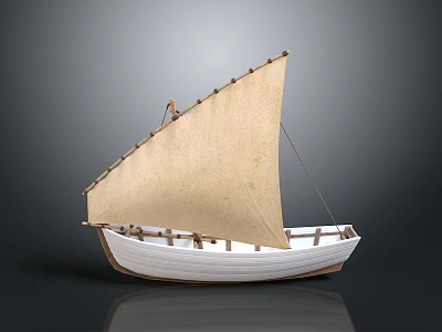 Traditional Sailboat With Canvas Sail White Hull And Wooden Details For Water Transportation 3d model