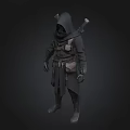 Dark Hooded Fantasy Character With Cloak And Dual Weapons