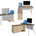 Modern Office Desks With Computer Monitors Blue Folders And Storage Drawers