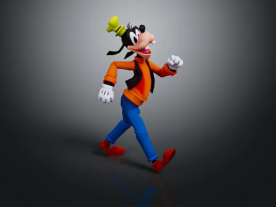 Cute Goofy Doll With Orange Shirt Blue Pants Red Shoes And Yellow Hat Walking Pose 3d model