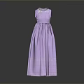Purple Sleeveless Long Dress with Lace Collar and Pleated Waist Elegant Feminine Stylish Clothing Design
