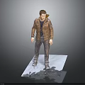 A Man Wearing Brown Leather Jacket And Dark Pants Standing On Platform With Gray Background 3d model