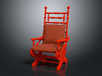 Comfortable Leisure Rocking Chair with Orange Wooden Frame and Brown Cushion 3d model