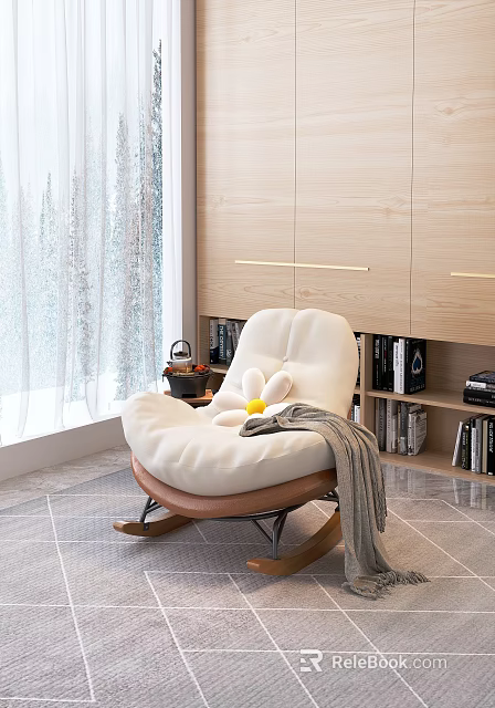 Modern Light Wooden Wardrobe Design With Built in Bookshelves And Storage Solutions 3d model 