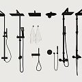 Black Shower Systems Featuring Rainfall Heads Handheld Hoses Towel Holders And Wall Controls 3d model