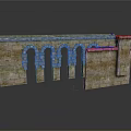 Antique Stone Wall Structure With Multiple Arched Openings And Weathered Masonry 3d model
