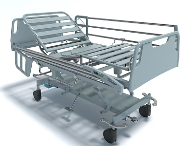 Medical Equipment Adjustable Hospital Bed With Side Rails Slatted Frame And Wheels 3d model