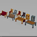 Colorful Scene Components Featuring Sofa Chairs Tables Bookshelf And Red Blue Orange Colors