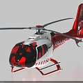 Red and White Ambulance Helicopter With Rotors And AMBULANCE Lettering On Fuselage