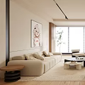 Modern Living Room Interior With Beige Sofa Coffee Table TV And Large Window 3d model
