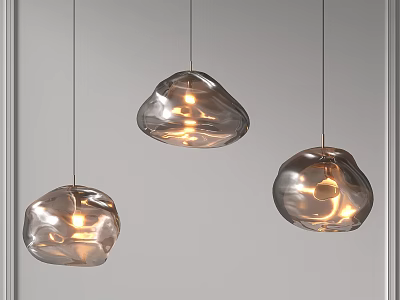 Three Modern Irregular Shaped Glass Pendant Lights with Warm Illumination and Contemporary Design 3d model