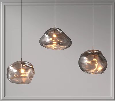 Three Modern Irregular Shaped Glass Pendant Lights with Warm Illumination and Contemporary Design 3d model