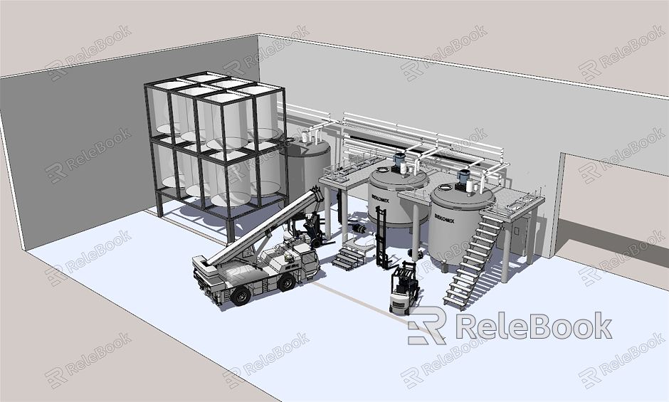 Modern Industrial LOFT Equipment Factory Equipment Crane Machinery Site model