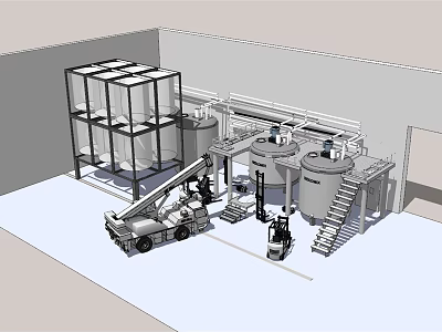 Industrial Equipment Setup In Facility Featuring Large Tanks Piping Systems Stairs And Mechanical Components 3d model
