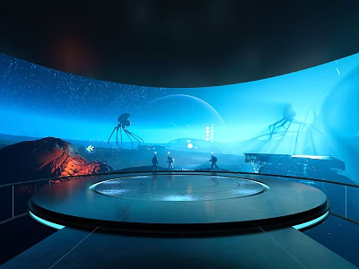 Futuristic Circular Observation Platform With People Radio Telescopes And Blue Sky 3d model