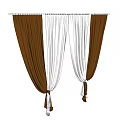 Brown And White Layered Curtains With Tiebacks For Elegant Window Decor 3d model