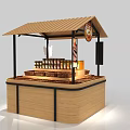 Wooden Street Kiosk With Sloped Roof Counter Lighting Signboard And Cartoon Decoration