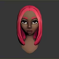 Stylized Game And Movie Character 3D Model With Pink Hair Brown Skin And Big Eyes