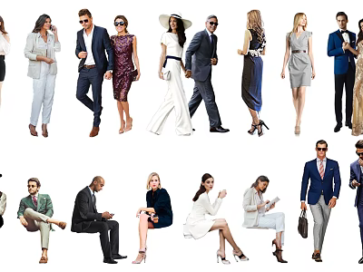 Diverse Group of People in Stylish Outfits with Various Poses and Fashion Styles 3d model