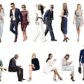 Diverse Group of People in Stylish Outfits with Various Poses and Fashion Styles