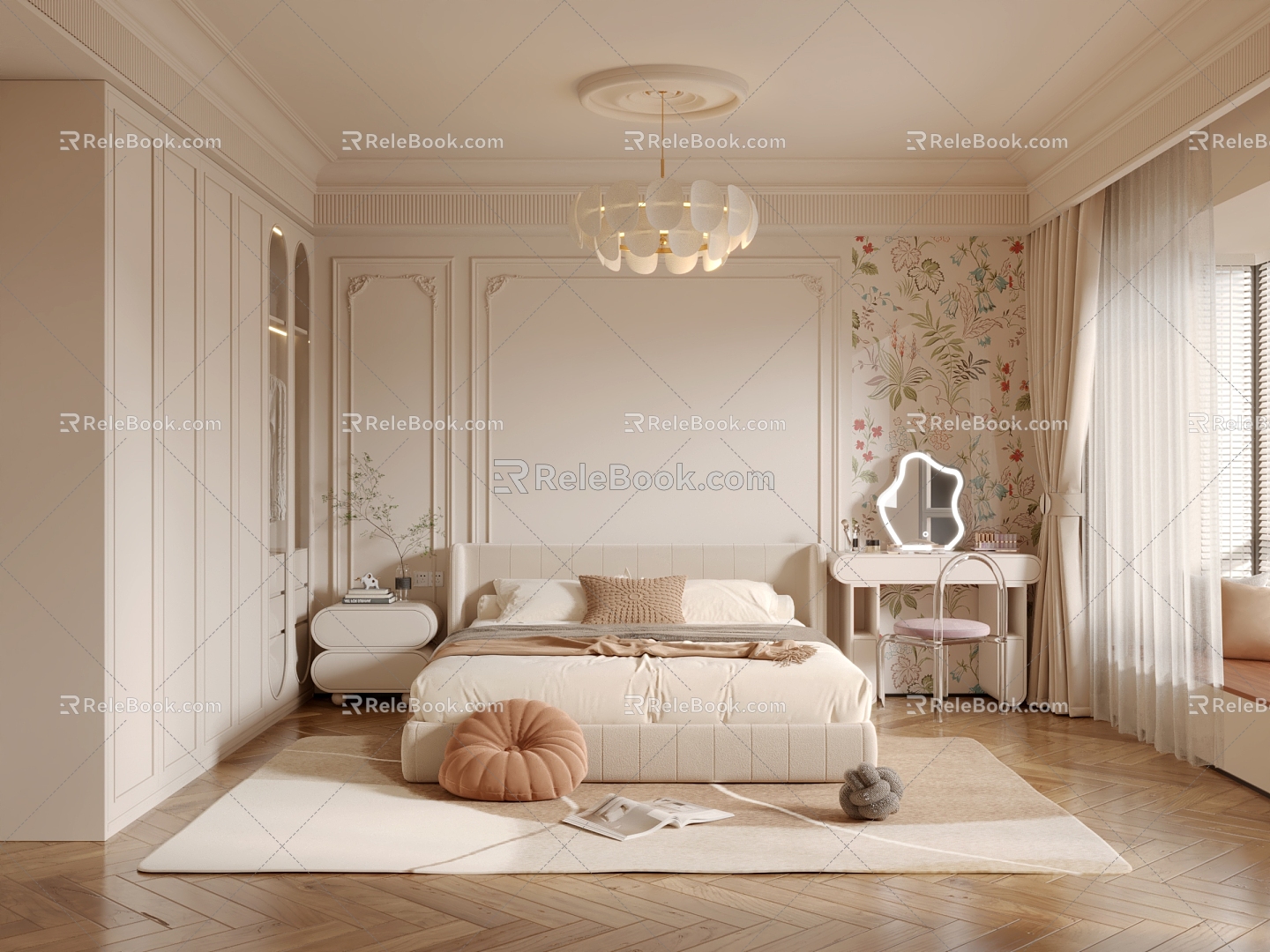 Cream French Style Bedroom 3d model