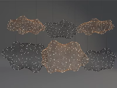 Cloud Shaped Chandeliers in Black and Gold with Mesh Structure and Small Light Dots Hanging 3d model