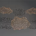 Cloud Shaped Chandeliers in Black and Gold with Mesh Structure and Small Light Dots Hanging