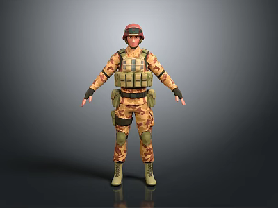 Camouflage Uniformed Soldier In Military Gear With Helmet And Tactical Vest 3d model