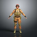Camouflage Uniformed Soldier In Military Gear With Helmet And Tactical Vest