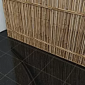 Bamboo Room Divider with Vertical Slats in Interior Featuring Textured Wall Black Tiled Floor