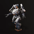 Futuristic Mechanical Robot Character With White Black Orange Armor And Joints