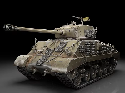 Realistic Military Tank With Detailed Camouflage Armor Cannon Tracks Antenna And Flag 3d model